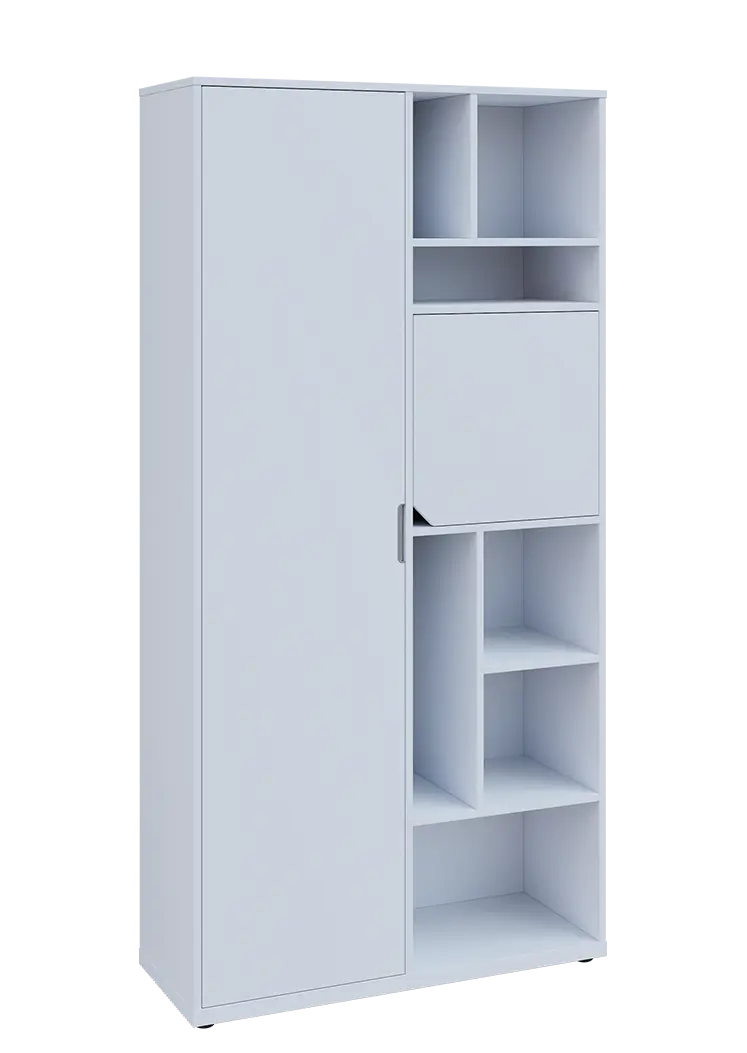 KSR6-83 L skříň šatní, 1x výsuvné ramínko, dvířka, niky, 2053x1022x400 mm, provedení levé, bílá sněžná